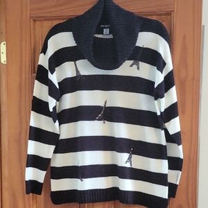 Karl Lagerfeld Black and White Striped Turtleneck Sweater